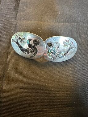 Vintage Mexican Sterling Silver & Abalone Screwback Earrings 8.5g